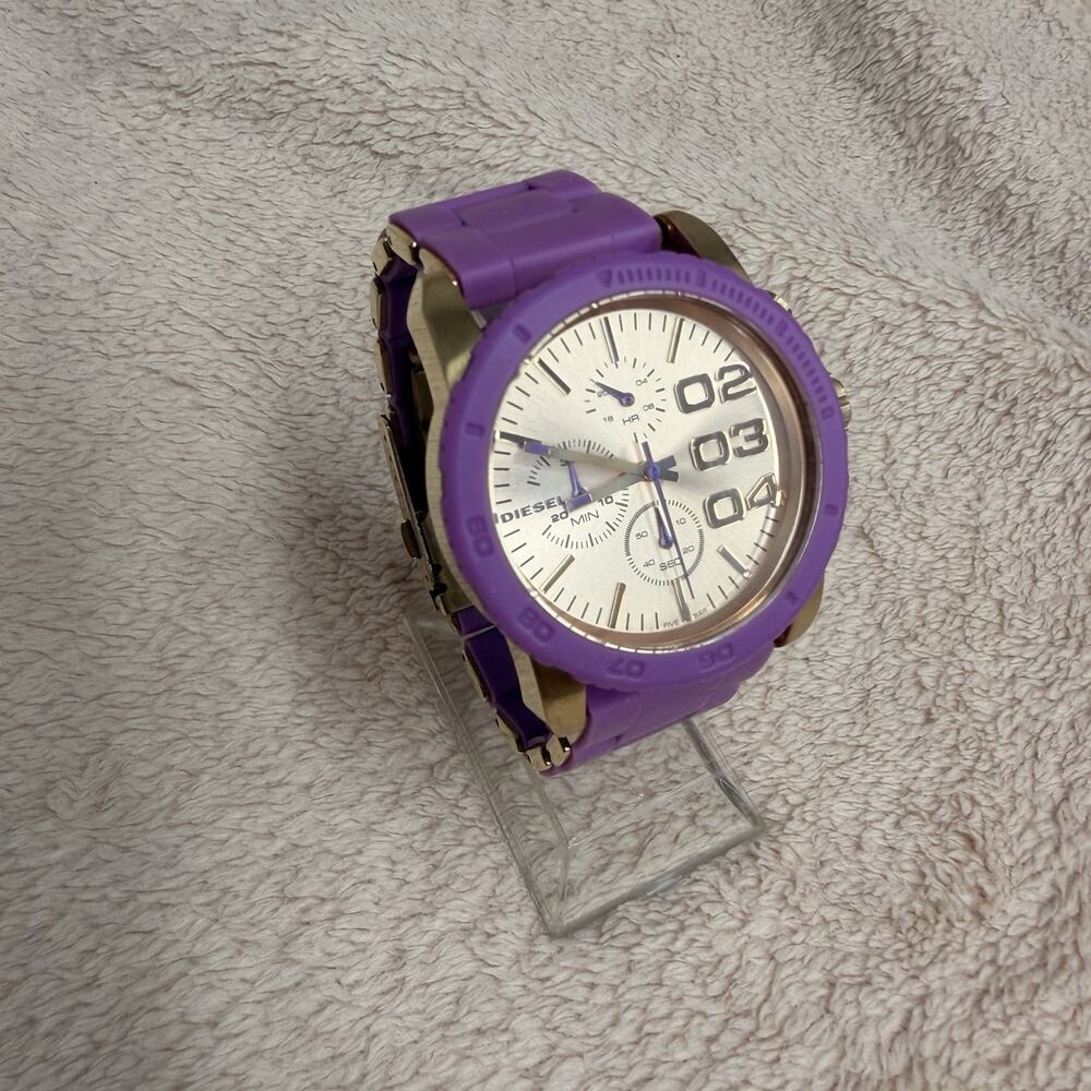 Diesel DZ5361 Womens Purple Silicone Gold Tone Chrono Watch